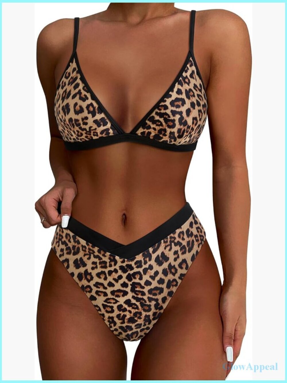 Triangle High Cut Bikini Set High Waisted 2 Piece Swimsuit Removable Pads